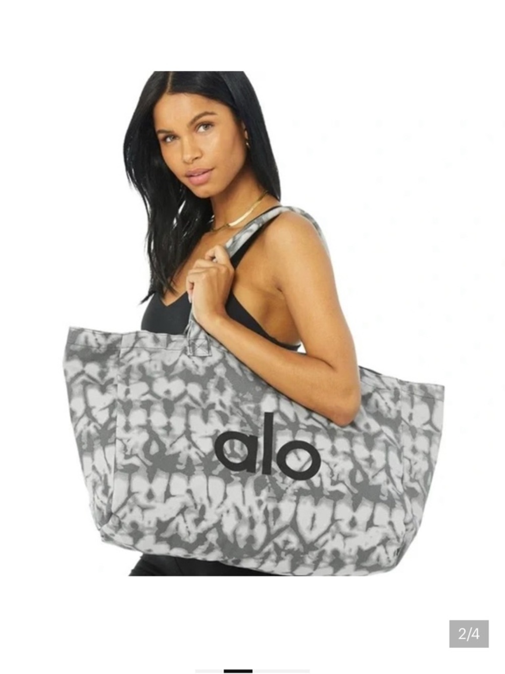 ALO Yoga Black & Gray Tie-Dye Canvas Tote